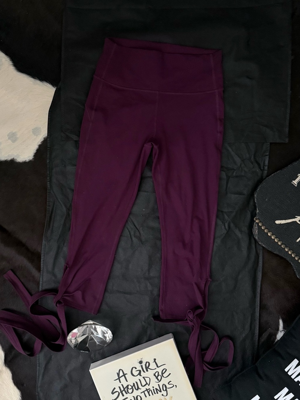 Fabletics Plum High-Waist Capri Leggings with Tie Hem